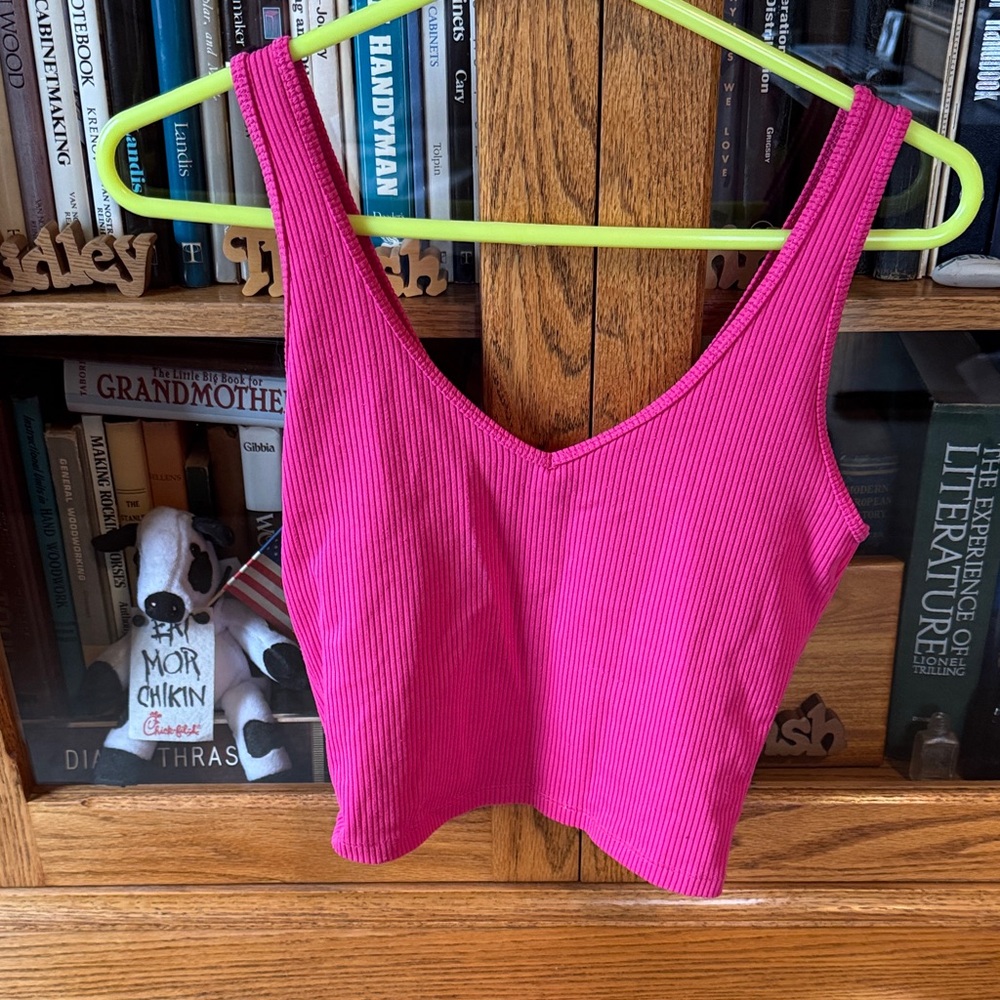 Hollister Bright Pink Ribbed V-Neck Crop Tank